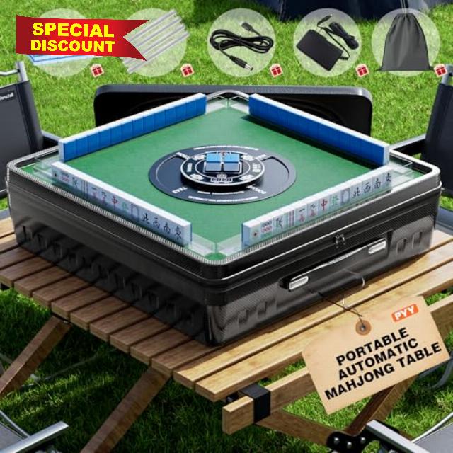 PYY Automatic Mahjong Table - Portable Electric Mahjong Table w/ 144 Magnetic Tiles