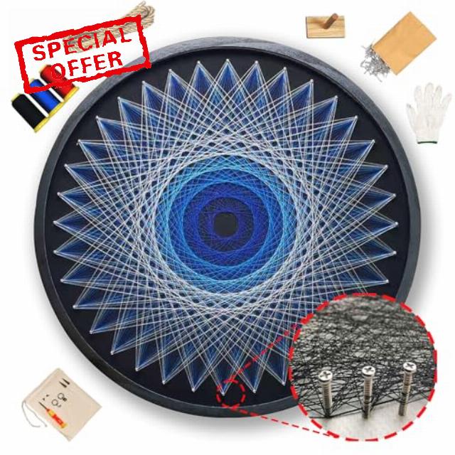 SimpleVibesXinPuwei Crafts for Adults Women kit Mandala String Art DIY Wall Decor Large Thread Painting Canvas Art Craft Gift (Sapphire Mandala)