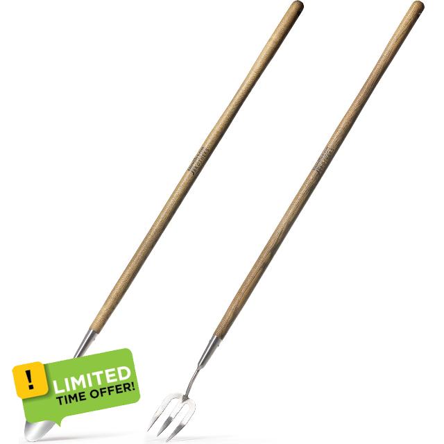 Gardening Stainless Steel Long Handled Garden Fork and Long Handled Gardening Trowel w in 1 Garden Tool Set for all of your gardening needs by Jamieson Brothers