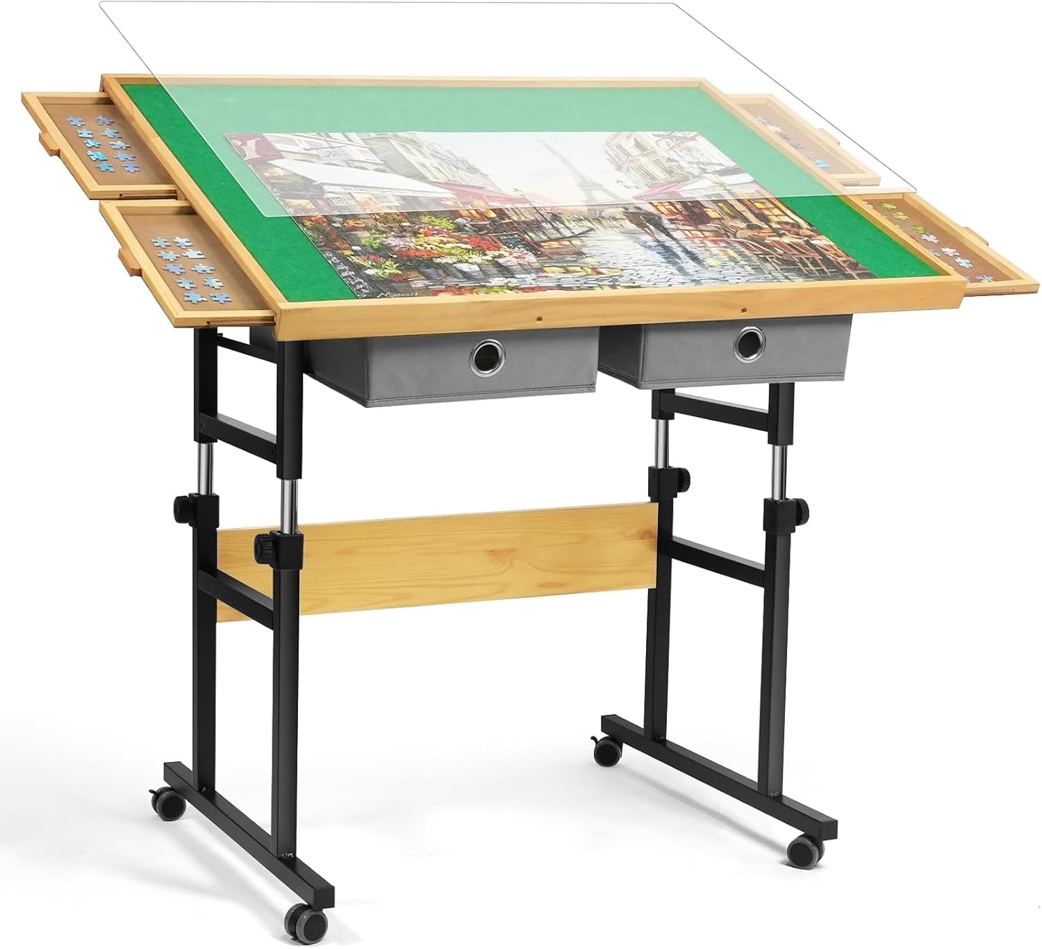 Wooden Jigsaw Puzzle Table with 4 Drawers