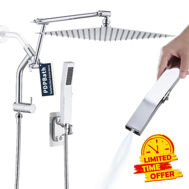 PDPBath All Metal 12'' Rainfall Shower Head with Handheld Combo
