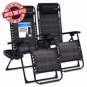 SereneLife Outdoor Rattan Zero Gravity Lawn Chairs