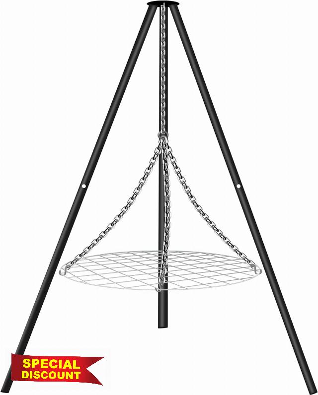 FEBTECH - 55" Steel Tripod Grilling Set - Camping Accessories For BBQ Grill Cooking - Camping Charcoal Grills Grate - Tripod Grill For Campfire - Campfire Grill Grate Over Fire Pit with Tripod Stand