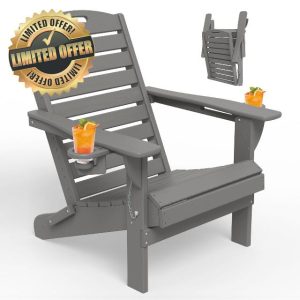 Folding Adirondack Chair HDPE All-Weather Adirondack Chairs with Cup Holder