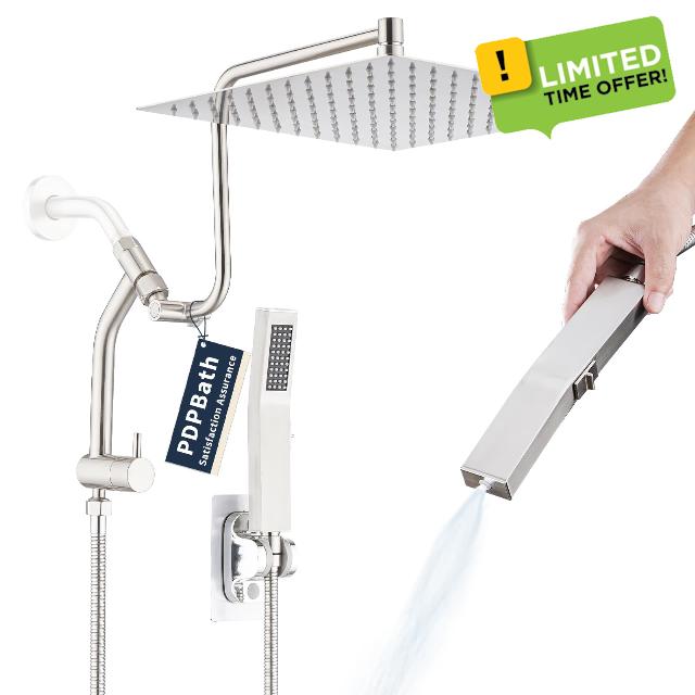 PDPBath All Metal 12'' Rainfall Shower Head with Handheld Combo