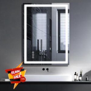 Frameless Tempered Glass LED Bathroom Mirror with Lights 24"x32"