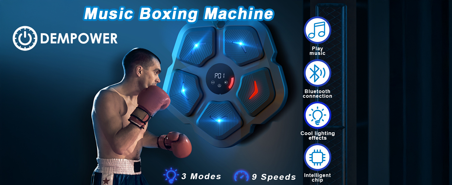 Music Boxing Machine, Wall Mounted LED Light , Bluetooth Connected 9 Speed & Mode Adjustment
