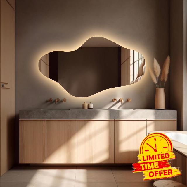 Asymmetrical Led Lighted Mirror for Bathroom