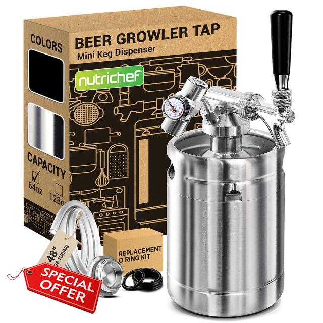 NutriChef PKBRTP50.9 Homebrew Mini Stainless Steel CO2 Home Keg Dispenser System (64 oz.)