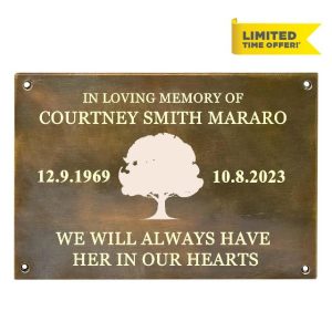 Custom Memorial Plaque| Brass Metal Antique Finish| Oak Plant Deep Engraved Plaque| Custom Size