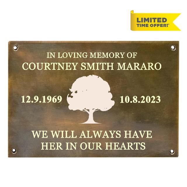 Custom Memorial Plaque| Brass Metal Antique Finish| Oak Plant Deep Engraved Plaque| Custom Size