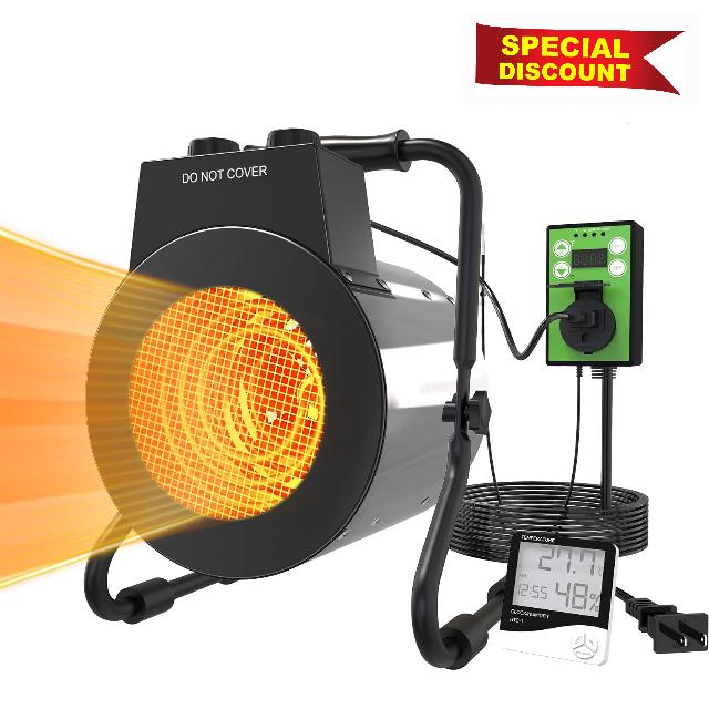 Electric Greenhouse Heater with Thermostat - 1500W Stainless Steel Outdoor Fan Heater