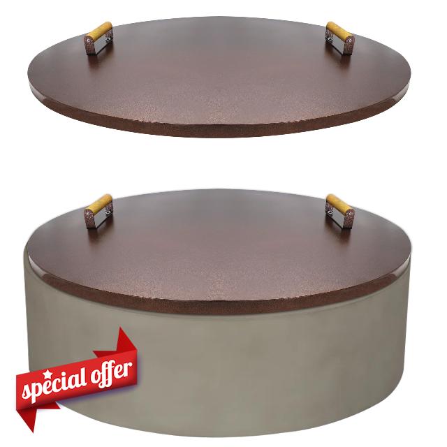 Febtech Outdoor Fire Pit Lid 38" - Powder Coated 16 Gauge Carbon Steel Drop in Burner Fire Pit Cover Round with 2 Wooden Grip Handles - Compatible for Fire Pit Ring Inside Dia Up to 36"