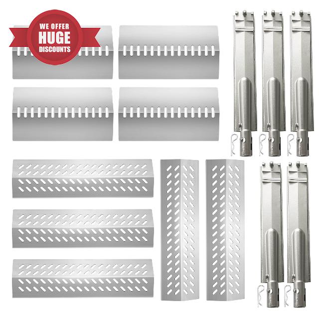 Stainless Steel 5pcs 16631 Flame Tamer Flavor bar and 4pcs 16520 Heat Plate Shield with 5 pcs 16516 Burners for Bull Grill Replacement Parts