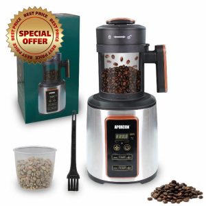 Coffee Bean Roaster Electric Air Coffee Roaster Machine for Home Use with Coffee Bean Chaff Collection Basket Adjustable Timer & Variable Heat Settings & Air Fan Setting 1500W 100g