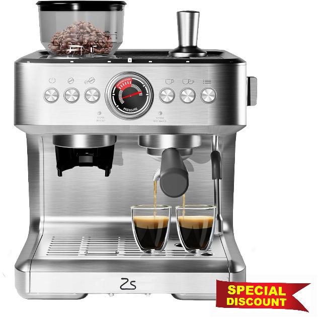 GlowSol Espresso Machine with Bean Grinder
