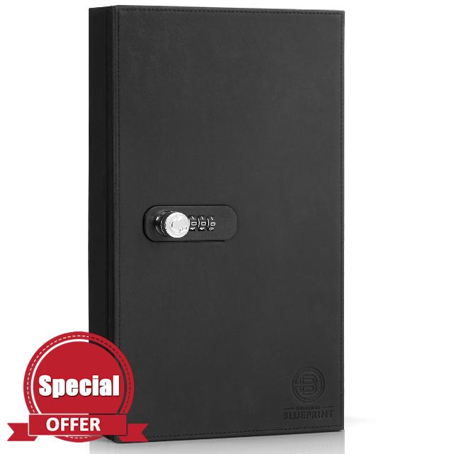 ORIGINAL BLUEPRINT Faraday Box for Car Keys Wall Mounted with Security Lock - RFID Signal Blocking Anti Theft Key Box with Magnetic Closure - Keyless Car Key Signal Blocker Box - PU Leather (Black) XL