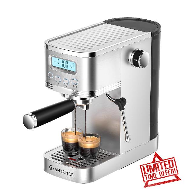 amzchef Semi-Automatic Espresso Machine with Visual LCD