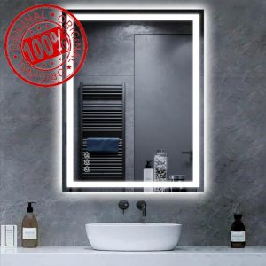 Frameless Tempered Glass LED Bathroom Mirror with Lights 28"x36"
