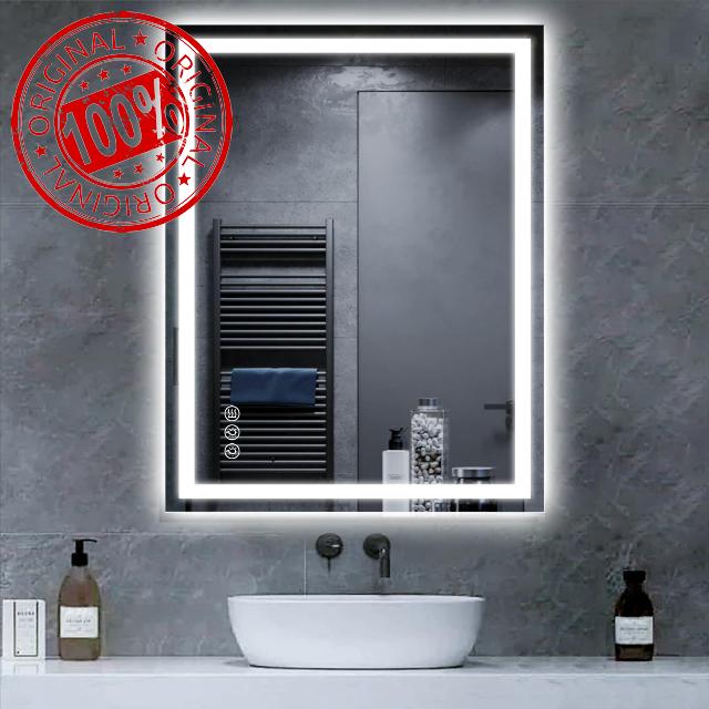 Frameless Tempered Glass LED Bathroom Mirror with Lights 28"x36"
