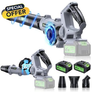 Leaf Blower - 150000RPM Cordless Electric Blower - 2 X 4.0Ah Batteries and Charger - 3 Speed Mode - 21V Lightweight Leaf Blower for Patio Cleaning