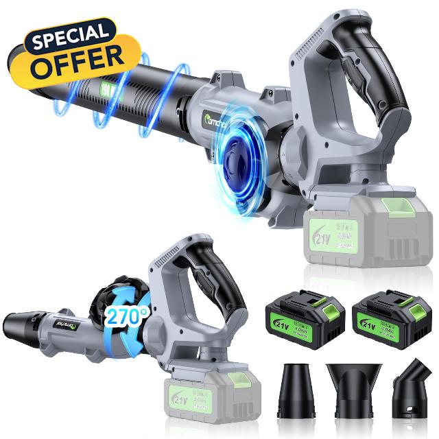 Leaf Blower - 150000RPM Cordless Electric Blower - 2 X 4.0Ah Batteries and Charger - 3 Speed Mode - 21V Lightweight Leaf Blower for Patio Cleaning