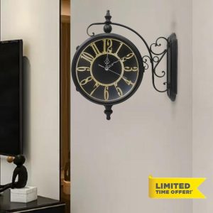 18 Inch Indoor Double Sided Metal Wall Clock With Sturdy Black Frame