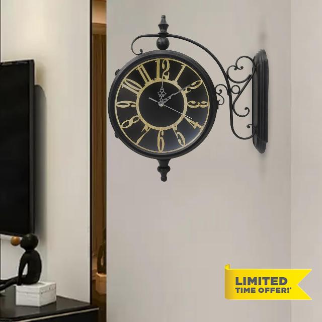 18 Inch Indoor Double Sided Metal Wall Clock With Sturdy Black Frame