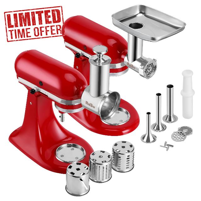 Meat Grinder & Slicer Shredder Attachments for KitchenAid Stand Mixer