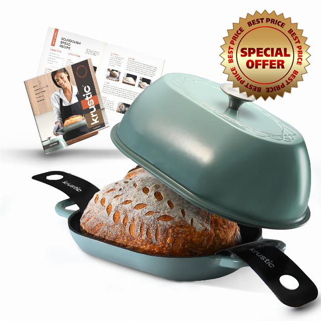 Enameled Cast Iron Dutch Oven for Professional Sourdough Bread Baking | 5.5 Quart Loaf Size Oval Cookware Pot with Lid | Triple-Layer Enamel Coating Pan with Non Stick Silicone Mat | Sea Salt