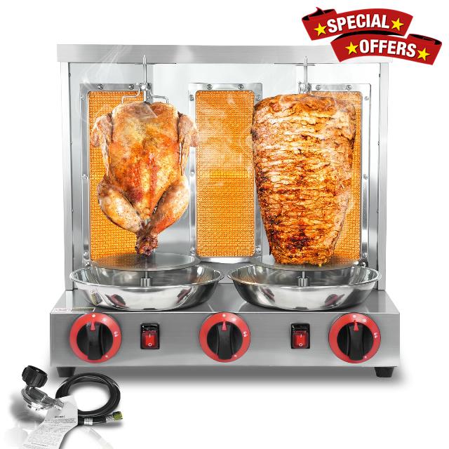 Shawarma Grill Machine Vertical Rotisserie Grill with 3 Burners Countertop Rotating Gas Broiler Gyro Kebab Machine
