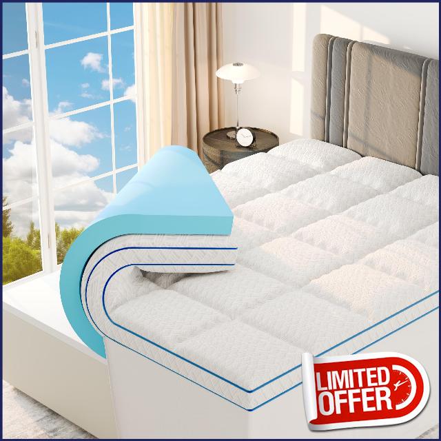 Sleep Lab Dual Layer 4 Inch Memory Foam Mattress Topper - Queen Mattress Topper - Cooling Mattress Topper for Back Pain - 2 Inch Cooling Gel Memory Foam + 2 Inch Super Soft Pillow Top