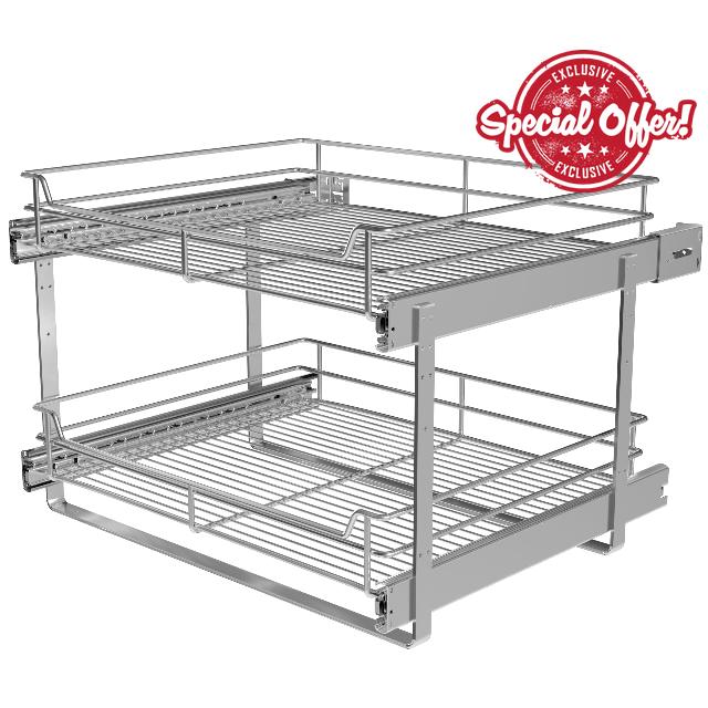 2-Tier Cabinet Pull Out Shelves (20" W x 21" D)