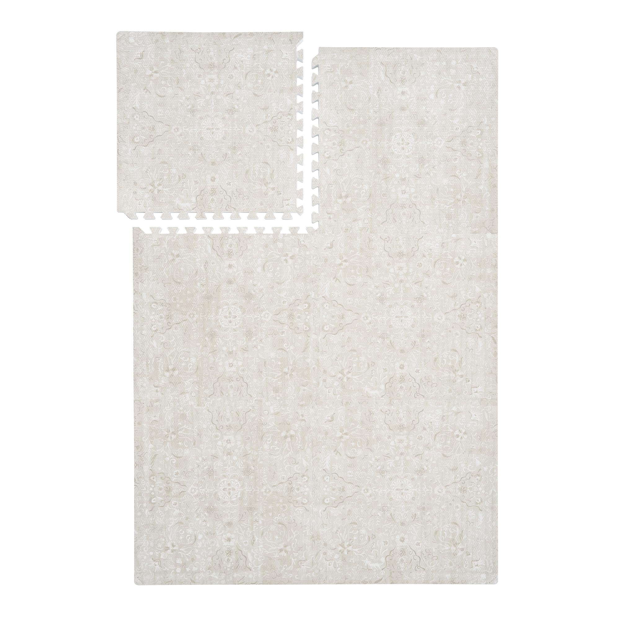 Super 1 Inch Thick Premium Quality Exercise & Baby Foam Play Mats - Expandable & Large Non-Toxic Odorless Floor Mat - 6 Tiles Spacious 6x4ft - Peel-Resistant - Pearl Beige