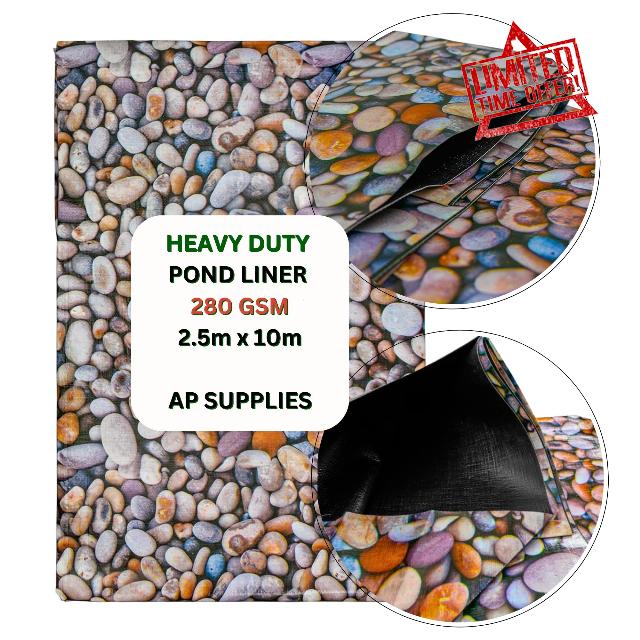 2.5m x 10m Pebble Design Pond Liner 280g/sqm - Heavy Duty HDPE Material - UV & Tear Resistant