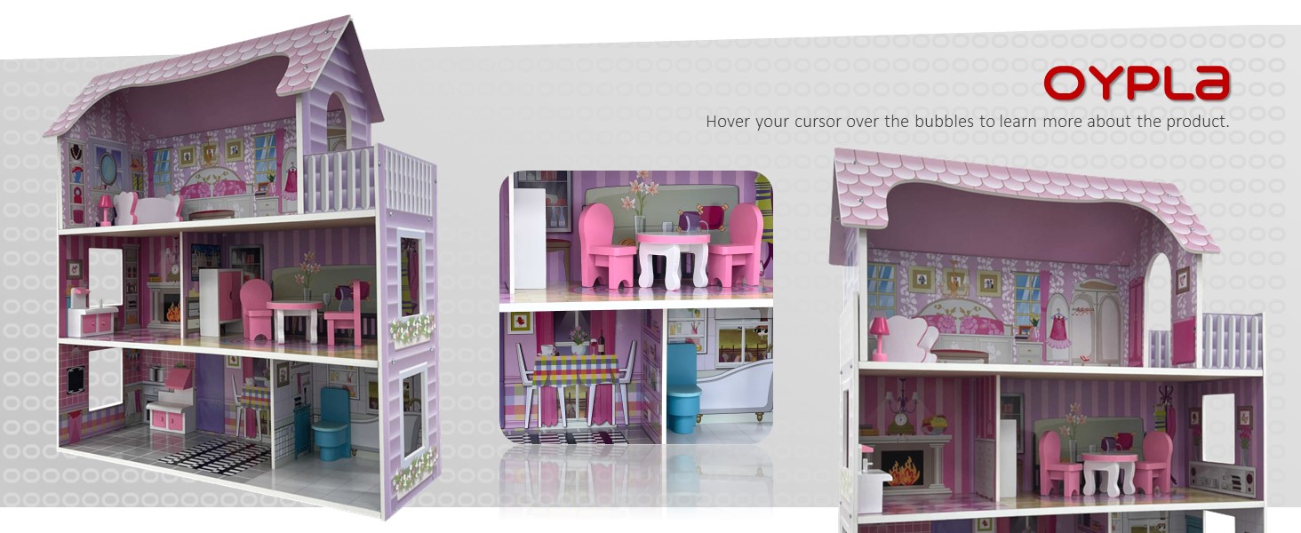 Oypla Childrens Kids Wooden Dolls House Playset with 9pcs Furniture and Accessories