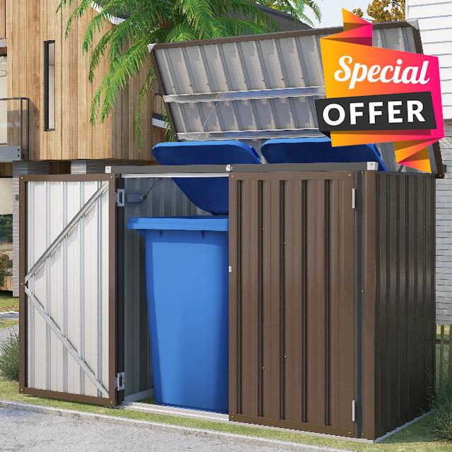 UNIONLINE Garden Storage Box| Metal Outdoor Shed with Double Door| Metal Tool Shed | 1.3m² 2m³ | Small Garden Shed | Galvanised Steel Garden Storage Box | Brow
