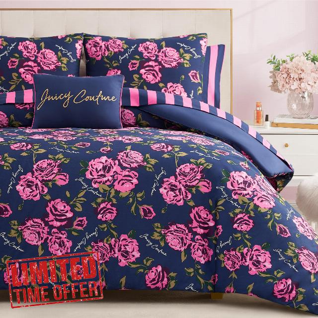 Juicy Couture Rose Logo Queen Comforter Set
