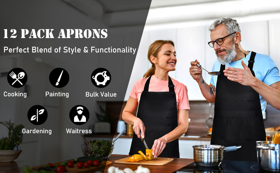 12 Pack Bib Aprons with 2 Pockets