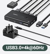 UGREEN 8K@60Hz Displayport KVM Switch, DP 1.4 KVM Switcher Support 4K@240Hz, 4 Port USB Switcher ...