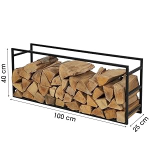 large black firewood log rack storage shelf heavy duty steel metal holder store
