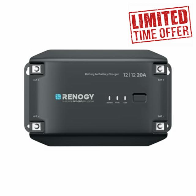 Renogy 12V 20A DC to DC Battery Charger with Multi-Stage Charging and Bluetooth Compatibility for Flooded
