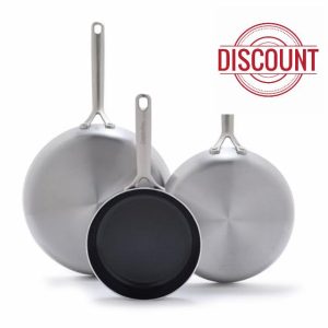 GreenPan GP5 Vista 5-Ply Stainless Steel 8” 10” and 12” Frying Pan Skillet Set
