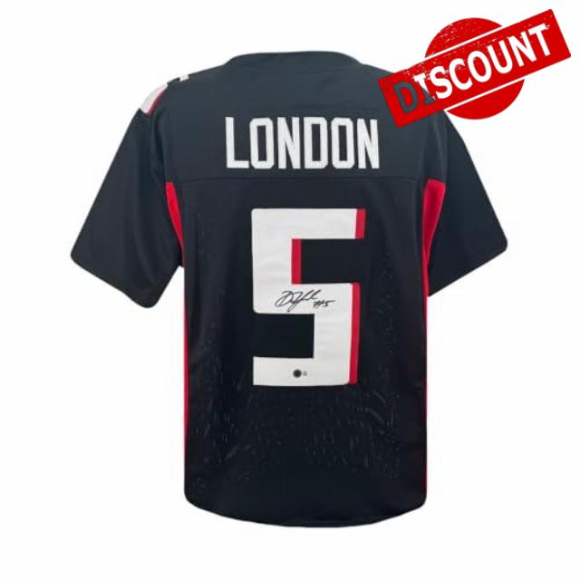 Drake London Autographed Atlanta Custom Black Football Jersey- BAS