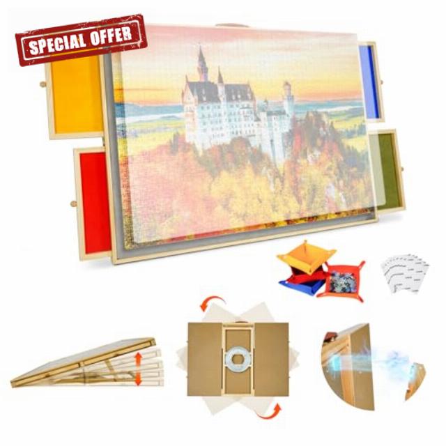 2-in-1 Rotating Puzzle Board 1500 Pieces with Drawers and Cover