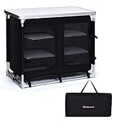 COSTWAY Folding Aluminum Camping Table, Kitchen Work Table with 2 Side Tabletops, Hooks and Carry...