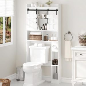 Farmhouse Storage Cabinet Over Toilet with Sliding Doors，Home Space-Saving Toilet Rack