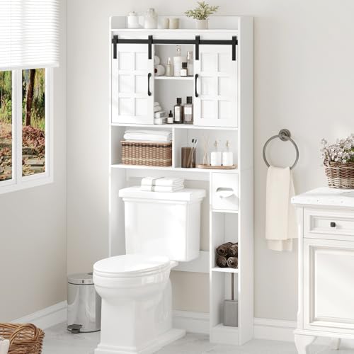 Farmhouse Storage Cabinet Over Toilet with Sliding Doors,Home Space-Saving Toilet Rack