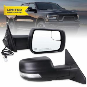 Right Passenger Side Mirror Compatible With 2019 2020 2021 2022 2023 2024 Ram 1500 With Power Folding Power Glass Heated Turn Signal Puddle Lights Matte Black Replace#68276500AH(10Pins)