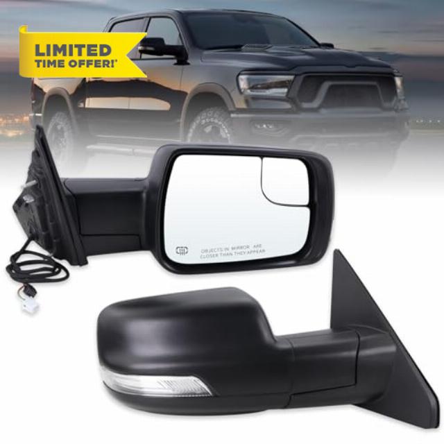 Right Passenger Side Mirror Compatible With 2019 2020 2021 2022 2023 2024 Ram 1500 With Power Folding Power Glass Heated Turn Signal Puddle Lights Matte Black Replace#68276500AH(10Pins)